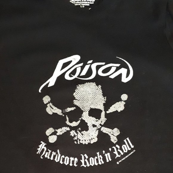 POISON Hardcore Rock 'N' Roll Skull & Crossbones Glitter T-Shirt Small 2006 - Picture 3 of 5